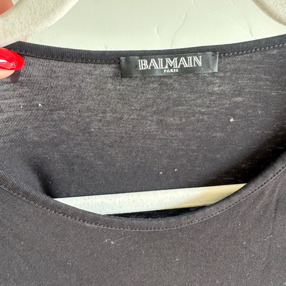 Balmain Black Muscle Tee with Gold Buttons - Picture 5 of 6